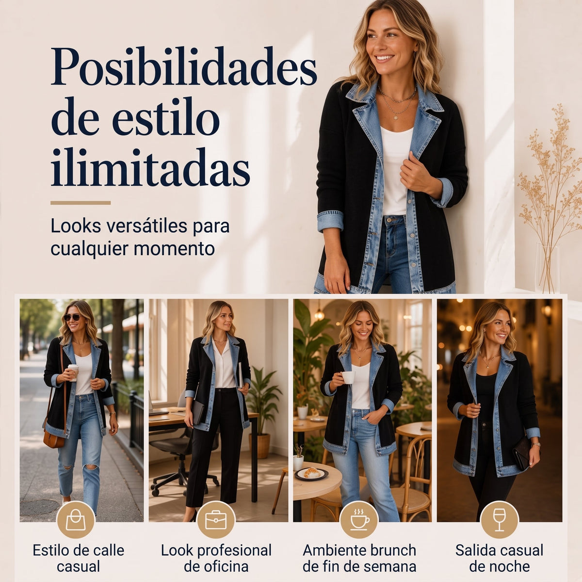 Abrigo de punto y vaquero acanalado