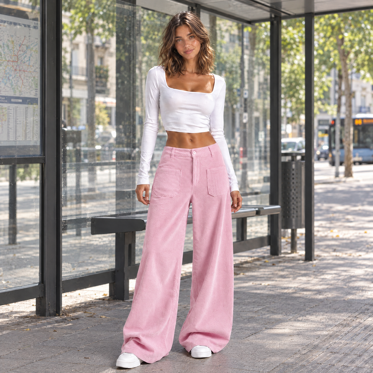 Amélia - Pantalón Ancho, parada de autobús