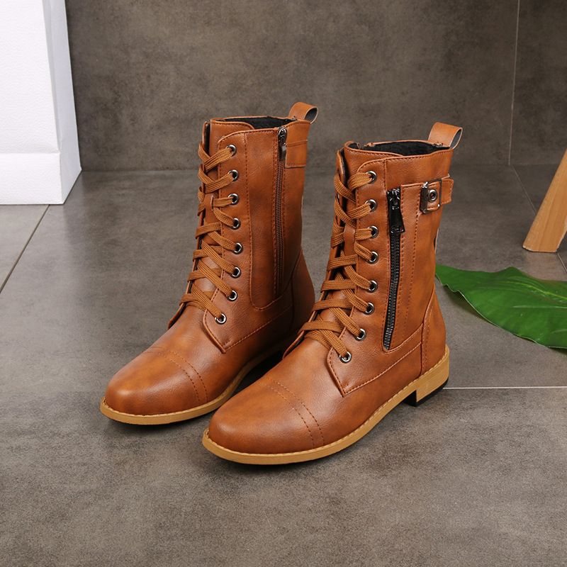 Botas de cuero con punta redonda y cremallera