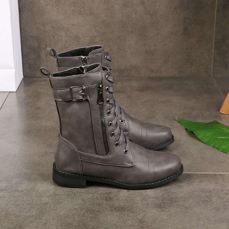 Botas de cuero con punta redonda y cremallera